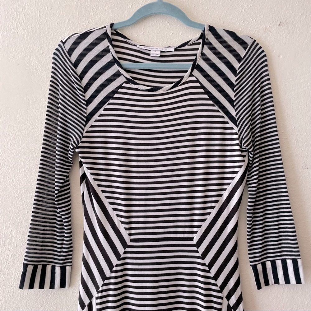 Diane Von Furstenberg Black and White Striped Long Sleeve Dress - Picture 3 of 13